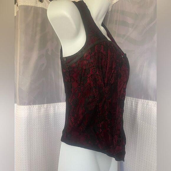 Lip Service Black and Red Lace Corset Tank Hook and Eye closure Lace Up Back - Picture 5 of 9